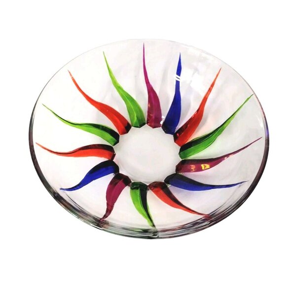 Handpainted Sunburst Heavy Crystal Serving Bowl Colorful Carnivale 3.5in Artsy - Picture 1 of 7